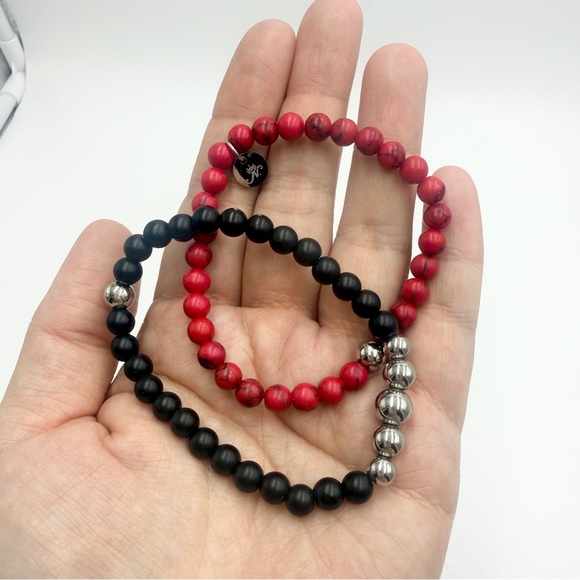 Eye of Horus Protection Elegant Red and Black Gemstone Beaded Bracelet Sets - Picture 8 of 11